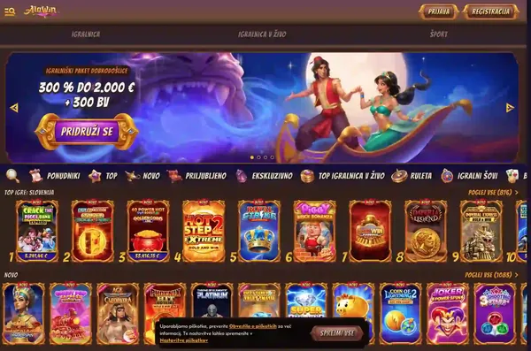 Alawin Casino – početna stranica